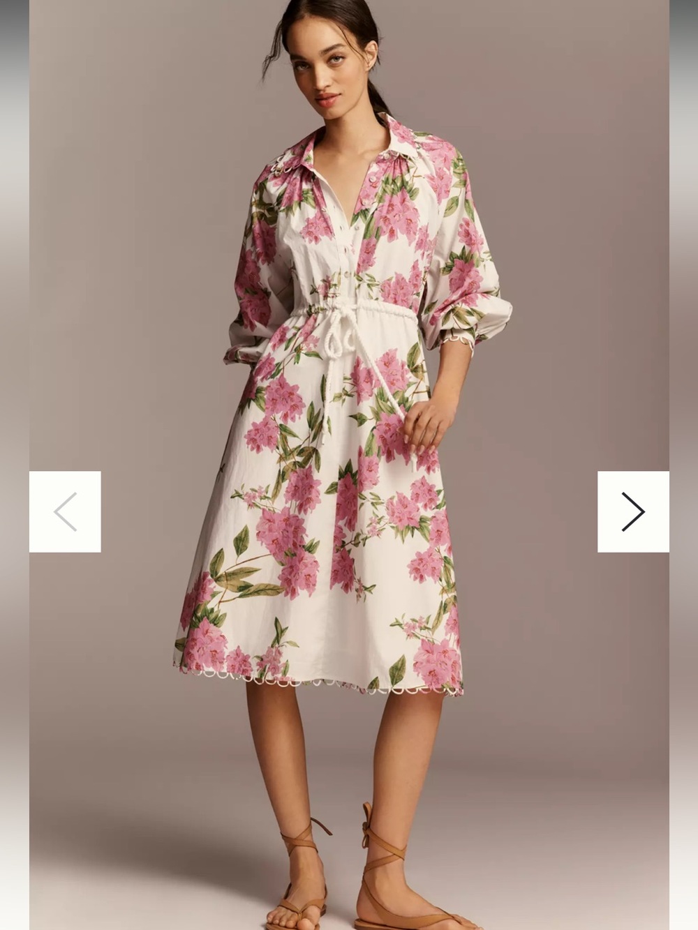 en saison esther pink & white floral long sleeve button front midi dress small - Picture 9 of 9